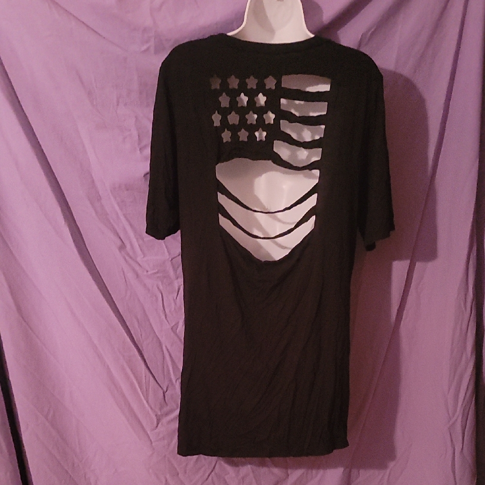 Blumin Apparel Black Tee with Cutout Ametican Flag Detail